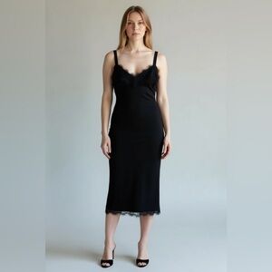 REBECCA MINKOFF RM Black Satin & Lace Slip Dress Medium NEW Feminine Date Night